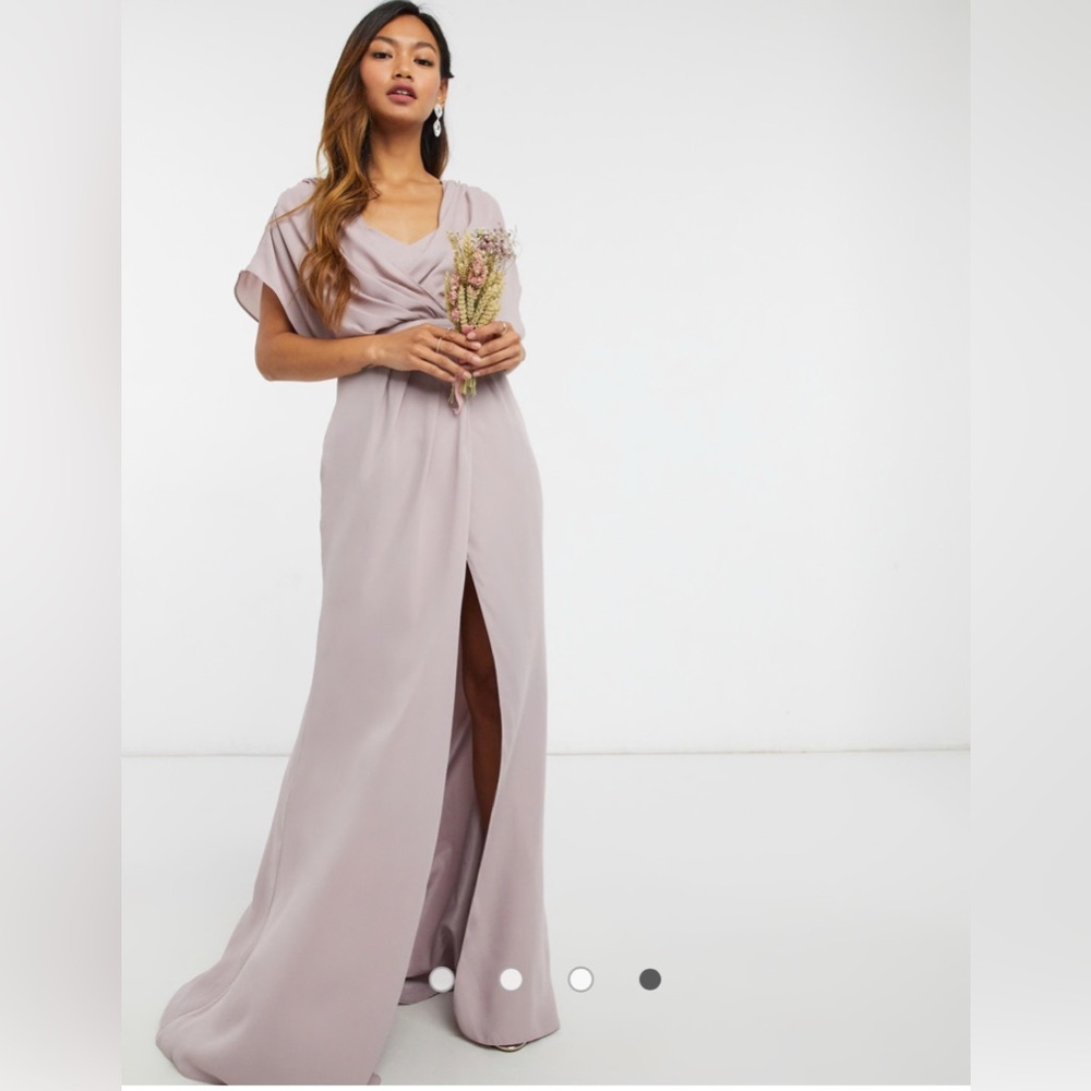 ASOS DESIGN Bridesmaid short sleeved cowl front maxi dress.
